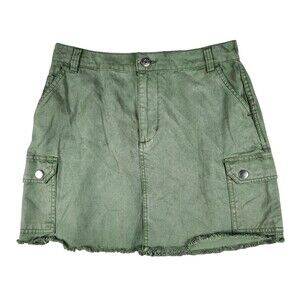 Aeropostale Skirt Juniors Large Green Cargo Short Raw Hem Elastic Waist Pockets